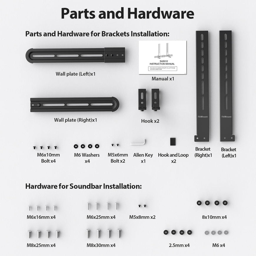 Universal Soundbar Mount, Sound Bar TV Bracket for Soundbar with Speaker, Fits 2 Installation Options, Removable No-Slip Base Holder Extends 3.46”-6.06”