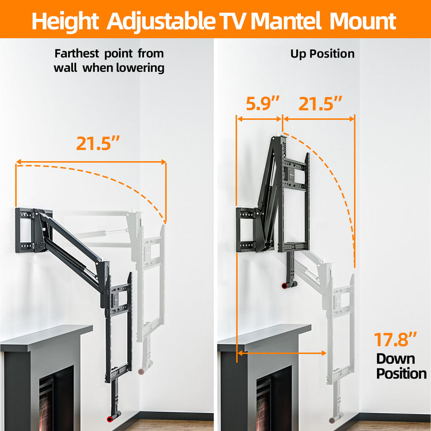 Fireplace Mantel TV Wall Mount, Above Fireplace Drop Down TV Mount, With Height Adjust for Most 43" - 80" TVs, Max VESA 600x400mm, up to 80lbs, above Fireplaces TV Mount