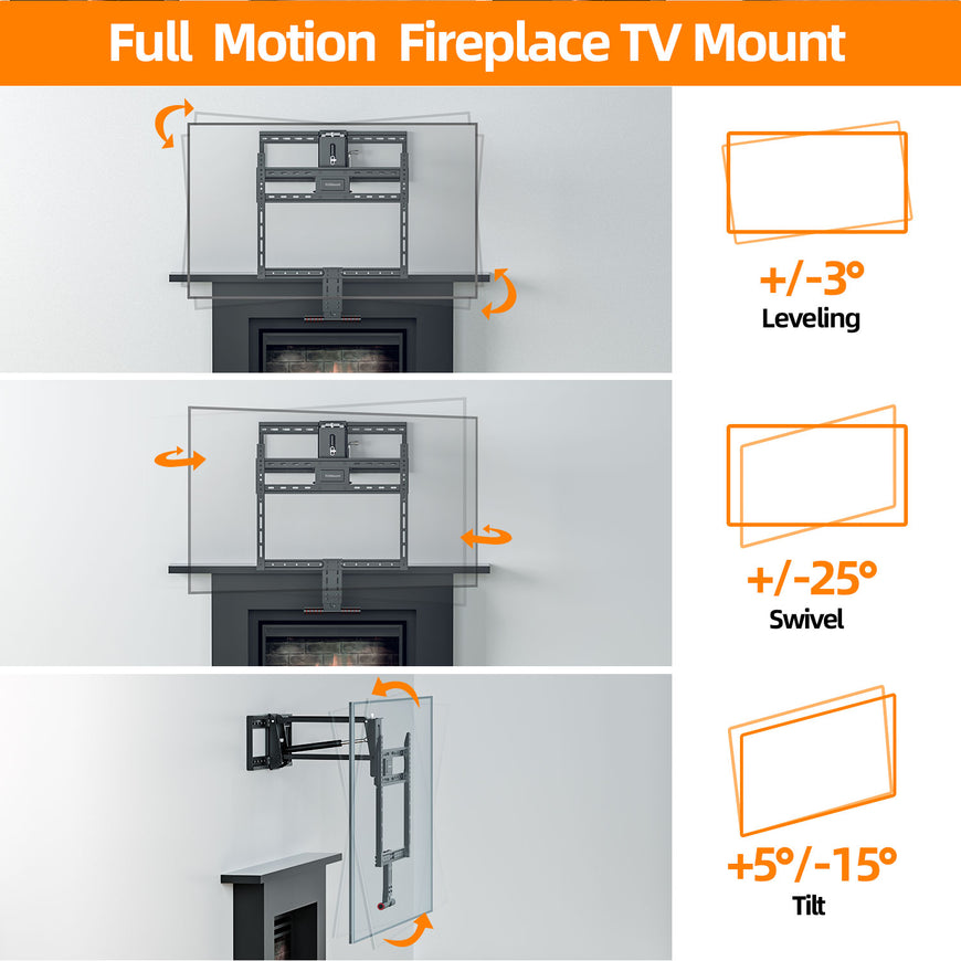 Fireplace Mantel TV Wall Mount, Above Fireplace Drop Down TV Mount, With Height Adjust for Most 43" - 80" TVs, Max VESA 600x400mm, up to 80lbs, above Fireplaces TV Mount