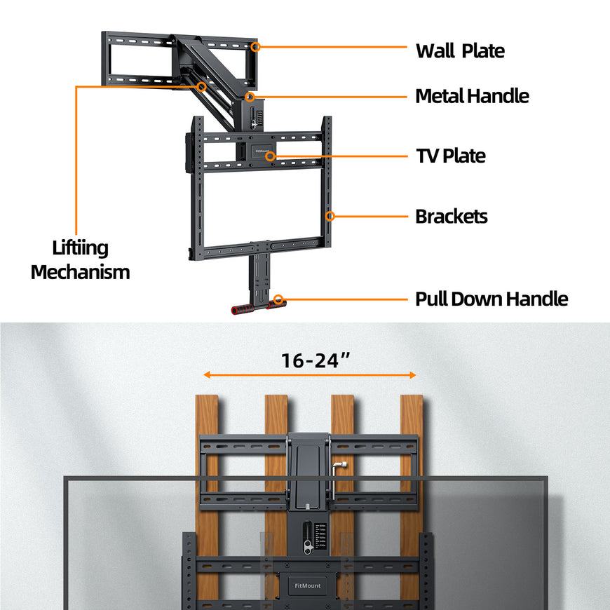 Fireplace Mantel TV Wall Mount, Above Fireplace Drop Down TV Mount, With Height Adjust for Most 43" - 80" TVs, Max VESA 600x400mm, up to 80lbs, above Fireplaces TV Mount