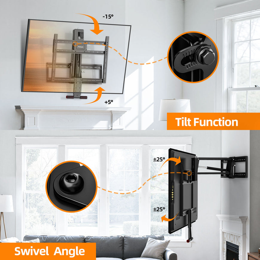 Fireplace Mantel TV Wall Mount, Above Fireplace Drop Down TV Mount, With Height Adjust for Most 43" - 80" TVs, Max VESA 600x400mm, up to 80lbs, above Fireplaces TV Mount