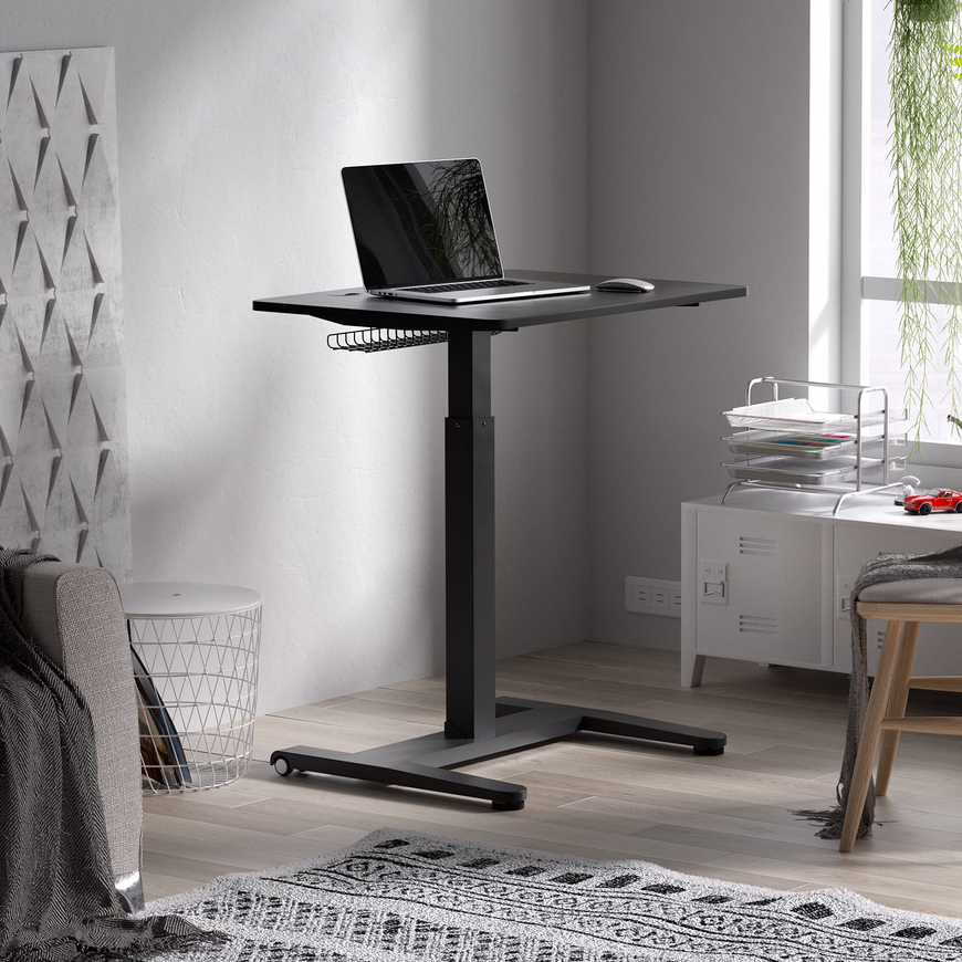 Mobile Laptop Standing Desk Adjustable Height, Mobile Desk Workstation with Wheels for Home Office Classroom (Black)