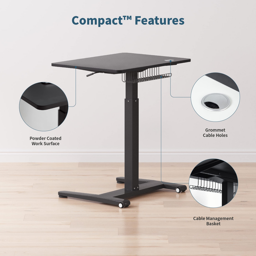 Mobile Laptop Standing Desk Adjustable Height, Mobile Desk Workstation with Wheels for Home Office Classroom (Black)